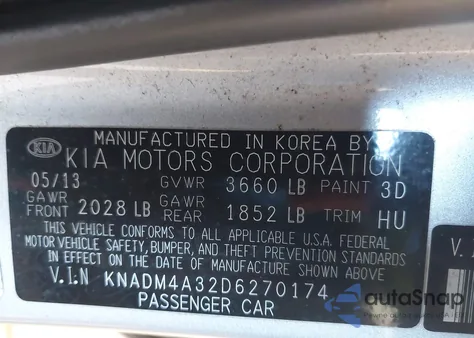 2013 Kia Rio Lx from USA, damaged, VIN KNADM4A32D6270174